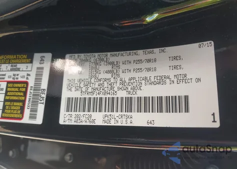 2015 Toyota Tundra Sr5 4.6L V8 z USA, uszkodzony, nr VIN 5TFRM5F14FX094165